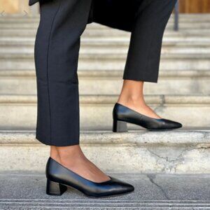 SARGASSO & GREY Tori Block Heel Pumps Black Leather Size 37UK / US 6 1/2